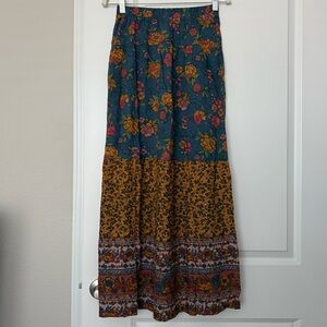 Natural Life Boho Floral Maxi Skirt Tiered Mixed Print Cotton blend Size XS